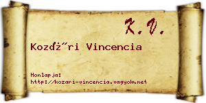 Kozári Vincencia névjegykártya